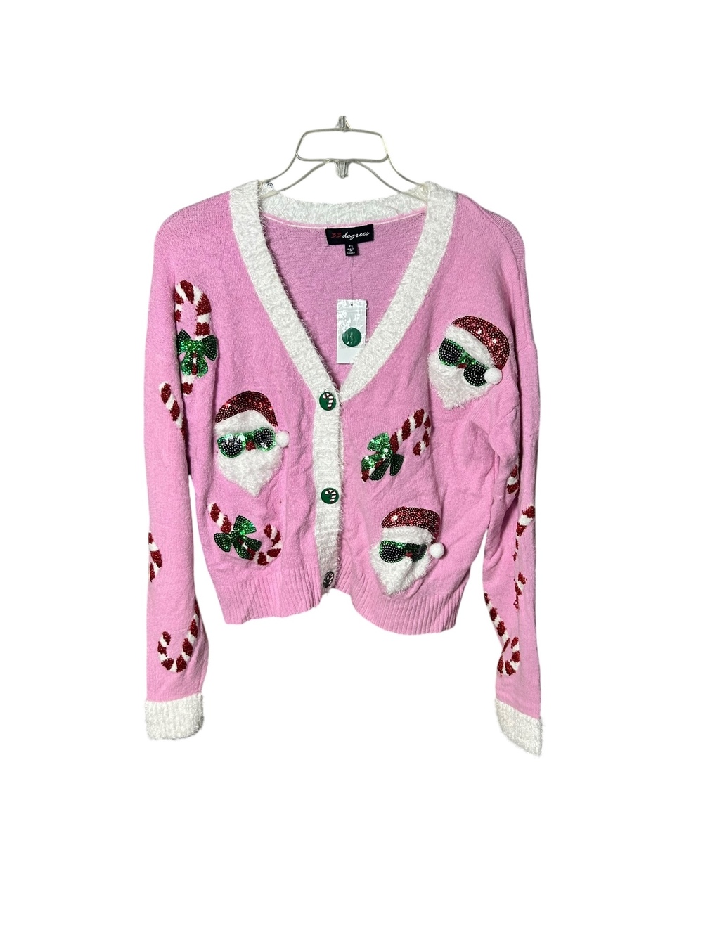 33 Degrees candy cane Santa fun ugly holiday Christmas festive cardigan sweater